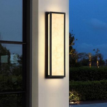 LED Outdoor Wall Light Black Modern Sconce Fixture Warm White 20W IP65 Rectangle Patio Marble Wall Lamp for Courtyard Porch Garage 42/63cm