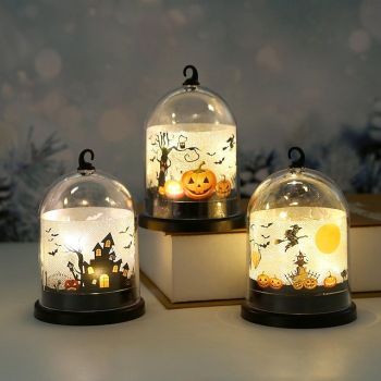 1 Pc Halloween 10.8 * 7.2CM Pumpkin Castle Witch LED Electronic Night Light Indoor and Outdoor Restaurant Party Festival Atmosphere Decorative Light AG10 * 3 Battery