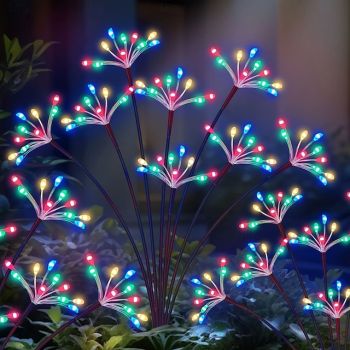2 Pcs Solar Starburst Fireworks Lights 8 Modes Lighting Outdoor Waterproof Garden Lights for Courtyard Patio Path Party Wedding Christmas/Halloween Decoration