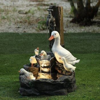 Garden Statue Solar Lights Animal Landscape Lights  Led Garden Lights Resin Duck Squirrel Water Fountain Statue for Outdoor Patio Decor