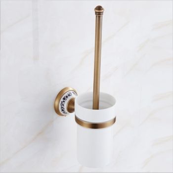 Toilet Brush with Holder,Antique Brass Ceramics Wall Mounted Rubber Painted Toilet Bowl Brush and Holder for BathroomBath Hardware