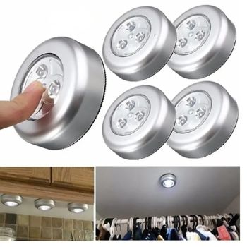 4 PCS Emergency Wall Light 3 LED Kitchen Under Cabinet Closet Light with Sticker Tap Touch Lamp Space Sticker Wireless Wall Lamp Wardrobe Bedroom Kitchen