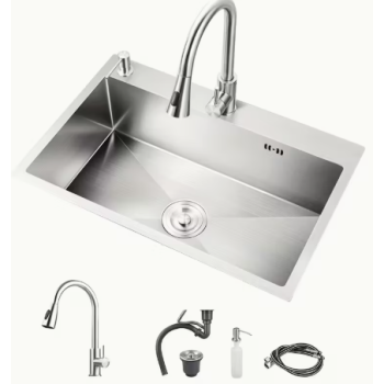 Stainless steel kitchen sink, 17.7 inch - 15.7 inch, single-bowl thickened stainless steel sink, kitchen and bar sink, Nano-Cleaning  kitchen sink with faucet and soap dispenser and drain pipe and filter mesh
