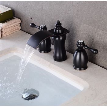 Widespread Bathroom Sink Faucet,Two Handle Three Holes Waterfall Electroplated Bath Taps Limited Lifetime Warranty