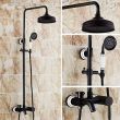 Shower Faucet,Shower System Set,Brass Rainfall Antique Oil-rubbed Bronze Shower System Ceramic Valve Two Handles Three Holes Bath Shower Mixer Taps with Hot and Cold Switch Foundation of a Perfect Shower