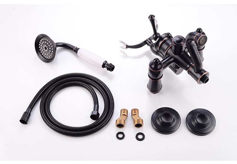 Shower Faucet Set Rainfall Shower Vintage Style Electroplated Mount Outside Ceramic Valve Bath Shower Mixer Taps / Brass / Two Handles Two Holes 2025 - CAD $239.99 –P5