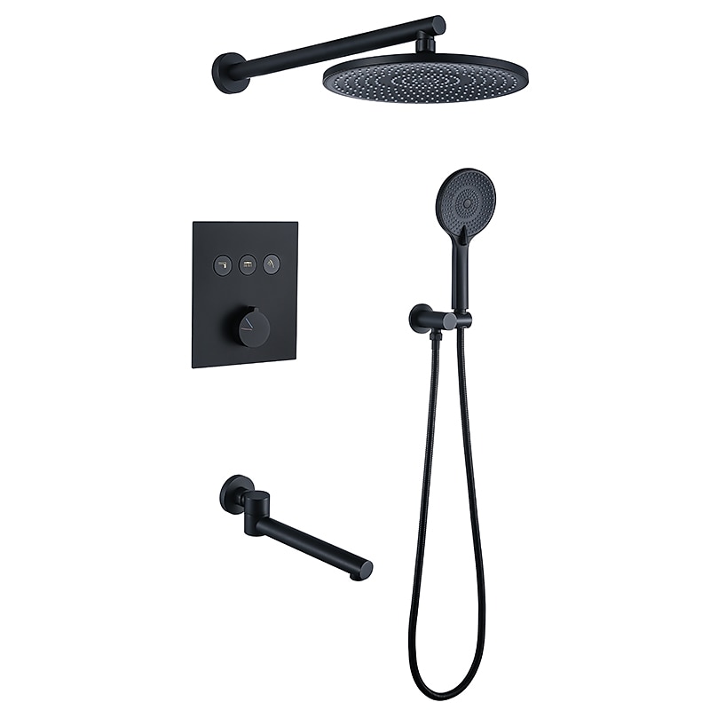 10 Inch Round Shower Faucets Sets3-Function Matte Black / Chrome Complete with Brass Shower Head and Solid Brass Handshower Mount Inside Rainfall Shower Head System 2025 - CAD $558.99 –P16