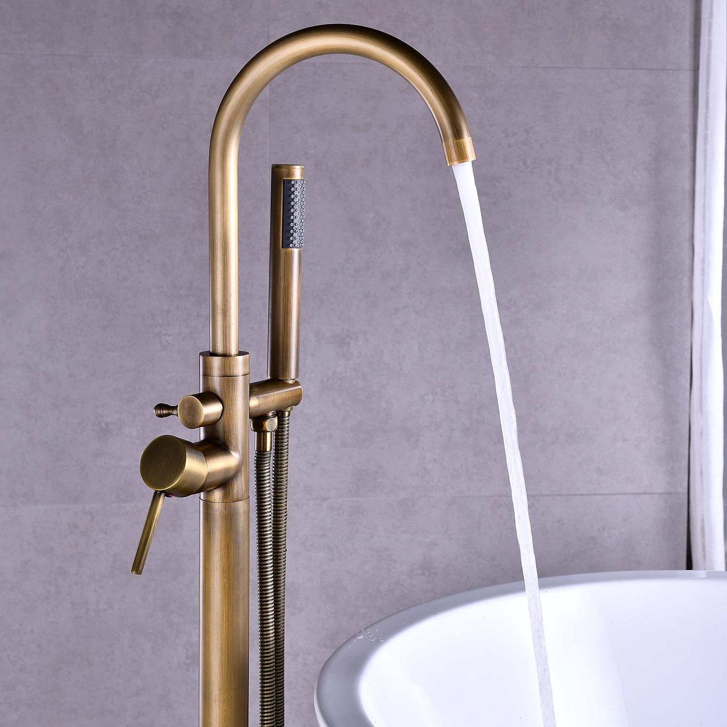 Bathtub Faucet Floor Mount Freestanding Bath Tub Filler Mixer Taps Brass 360 Swivel High Arc Spout Standing Shower Clawfoot Tub with Handheld Shower Mixer Taps 2025 - CAD $295.99 –P15