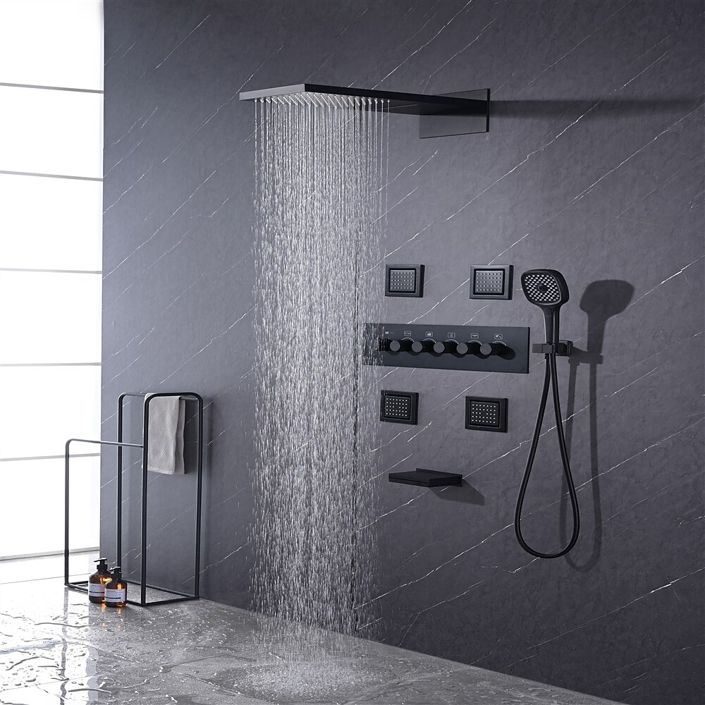 Shower FaucetRainfall Shower System 5-Function Thermostatic Mixer valve Body Jet Massage Set Rainfall Shower Multi Spray Shower Waterfall Contemporary Painted Finishes Mount Inside Brass Valve 2025 - CAD $1275.99 –P3