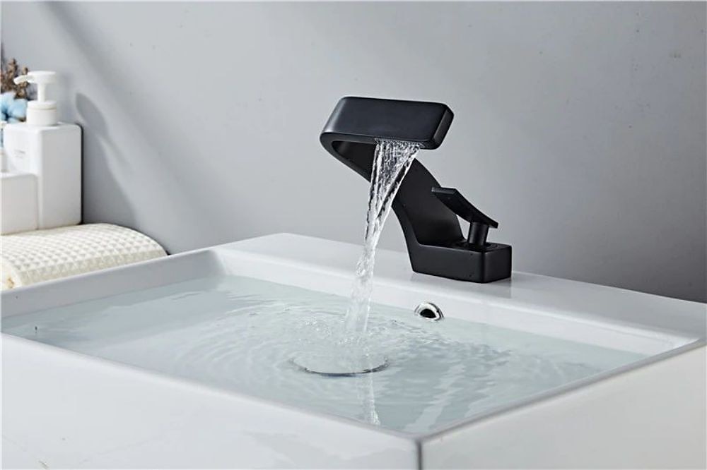 Bathroom Sink Faucet Single Handle One Hole Waterfall Mixer Basin Taps Brass, 7-shaped Bend Vessel Tap Chrome Brushed Nickel Black Gold 2025 - CAD $151.99 –P3