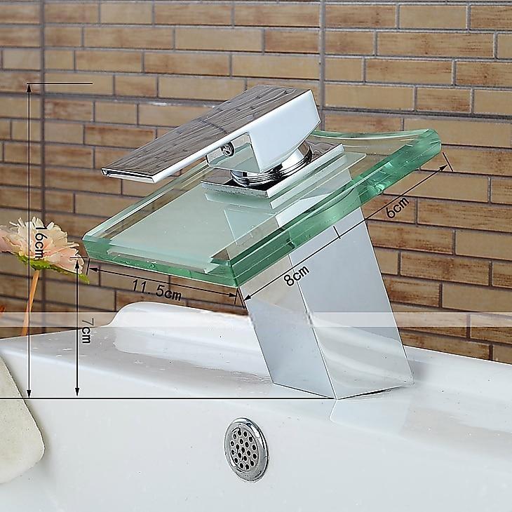 Modern Chrome Glass Waterfall Bathroom Basin Single Handle One Hole Bath Taps with Hot and Cold Water Switch 2025 - CAD $71.99 –P3