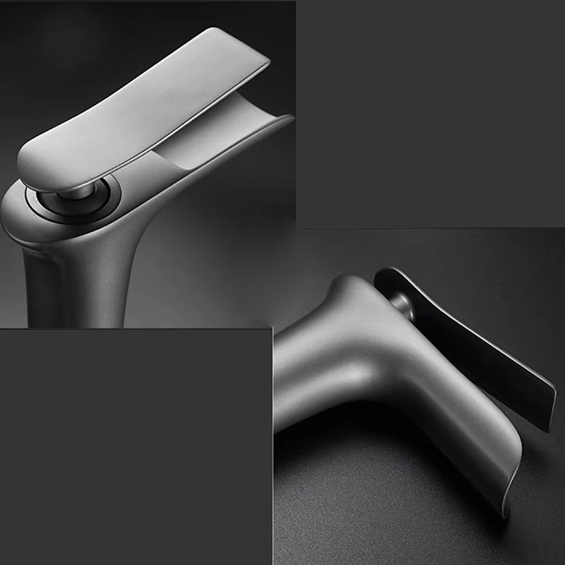 Waterfall Bathroom Sink Mixer Faucet Tall, Mono Wash Basin Single Handle Basin Taps Washroom with Hot and Cold Hose Monobloc Vessel Water Brass Tap Deck Mounted Grey Black Golden 2025 - CAD $151.99 –P5