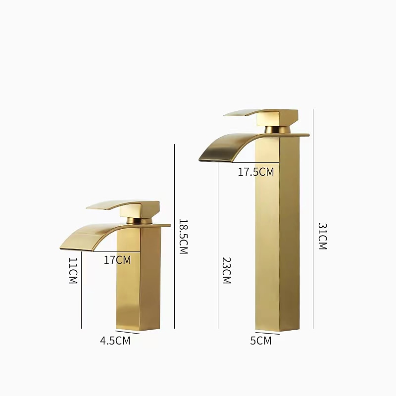Waterfall Bathroom Sink Mixer Faucet Tall Short, Mono Wash Basin Single Handle Basin Taps, Washroom with Hot and Cold Hose Monobloc Vessel Water Brass Tap Deck Mounted Golden Black 2025 - CAD $83.18 –P1