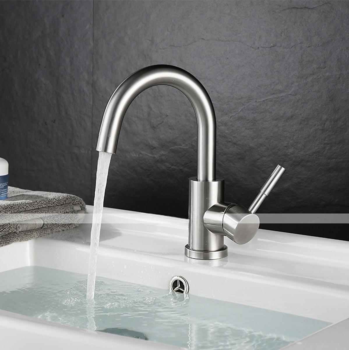Bathroom Sink Faucet,Single Handle Black Nickel/White Dainted/Brushed Nickel One Hole Standard Spout Stainless Steel Bathroom Sink Faucet with Hot and Cold Water 2025 - CAD $63.99 –P2