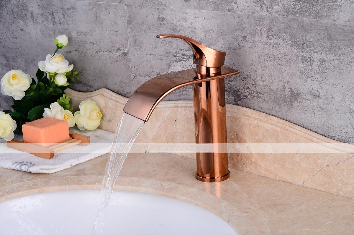 Bathroom Sink Faucet,Modern Style Single Handle Rose Golden One Hole Waterfall,Oil-rubbed Cooper with Drain and Brass Faucet Body with Hot and Cold Water and Pop-up Drain 2025 - CAD $111.99 –P3
