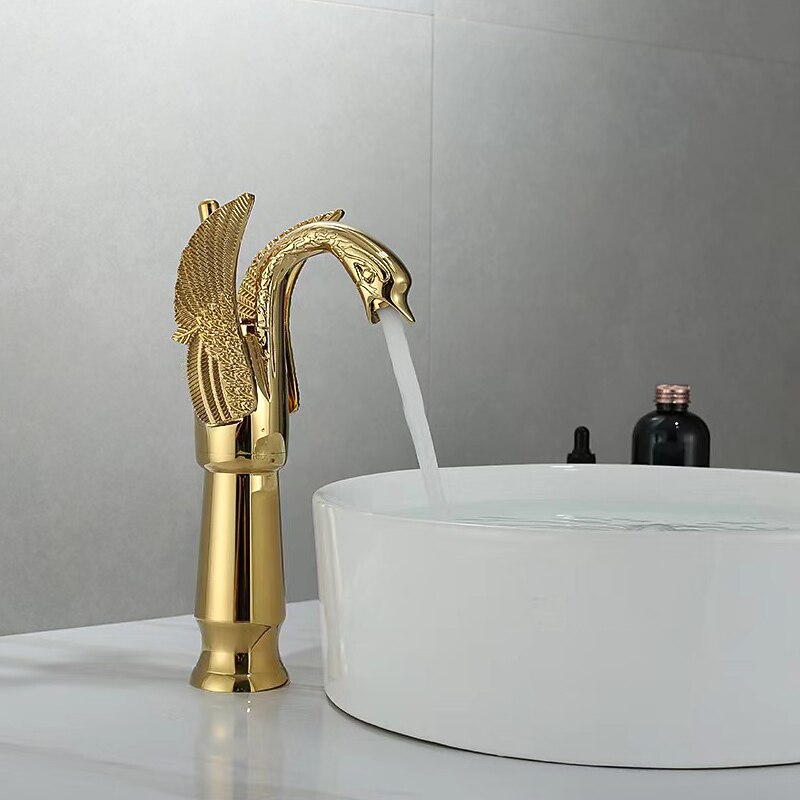 Vintage Bathroom Sink Mixer Faucet Brass Swan Shap, Monobloc Washroom Basin Taps Single Handle One Hole Deck Mounted, Mono Water Vessel Tap Hot and Cold Hose Antique Retro 2025 - CAD $124.78 –P11