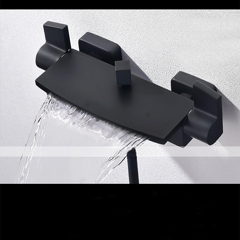 Waterfall Bathtub Faucet Bathroom Faucet Set Brass Wall Mounted Shower Facuet With Rain Hand Shower Waterfall Spout Tap 2025 - CAD $287.99 –P8