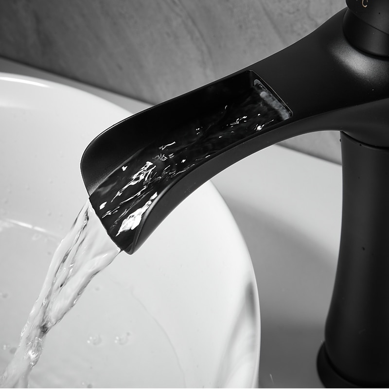 Waterfall Basin Sink Mixer Faucet Black, Tall Bathroom Taps Single Handle One Hole with Hot and Cold Hose Vessel Water Tap Deck Mounted 2025 - CAD $135.99 –P7