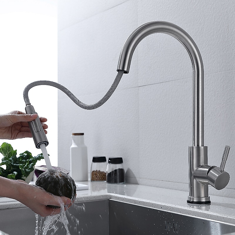 Touchless Sensor Kitchen Sink Faucet Stainless Steel with Pull Out Sprayer Touch On Single Handle Kitchen Vessel Tap with Pull Down 2 Modes Spray Fingerprint Resistant Brushed Nickel Deck Mounted 2025 - CAD $151.99 –P6