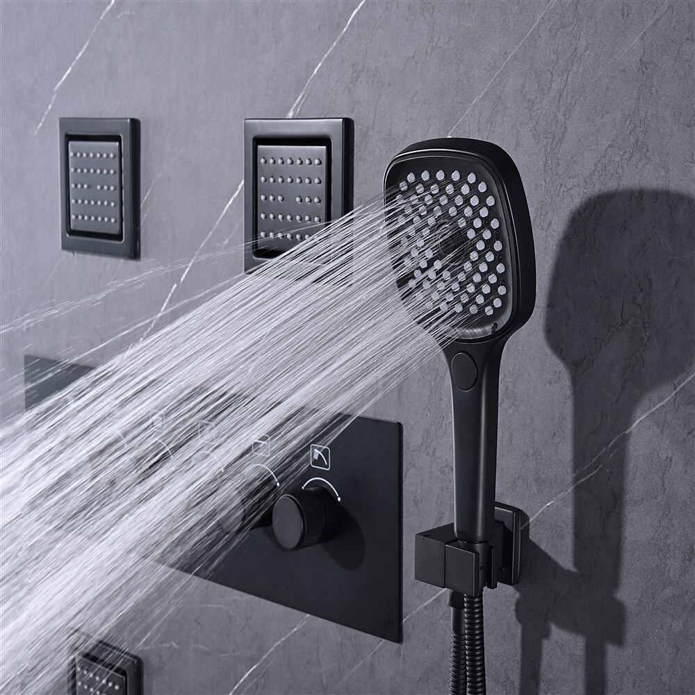 Shower FaucetRainfall Shower System 5-Function Thermostatic Mixer valve Body Jet Massage Set Rainfall Shower Multi Spray Shower Waterfall Contemporary Painted Finishes Mount Inside Brass Valve 2025 - CAD $1275.99 –P9