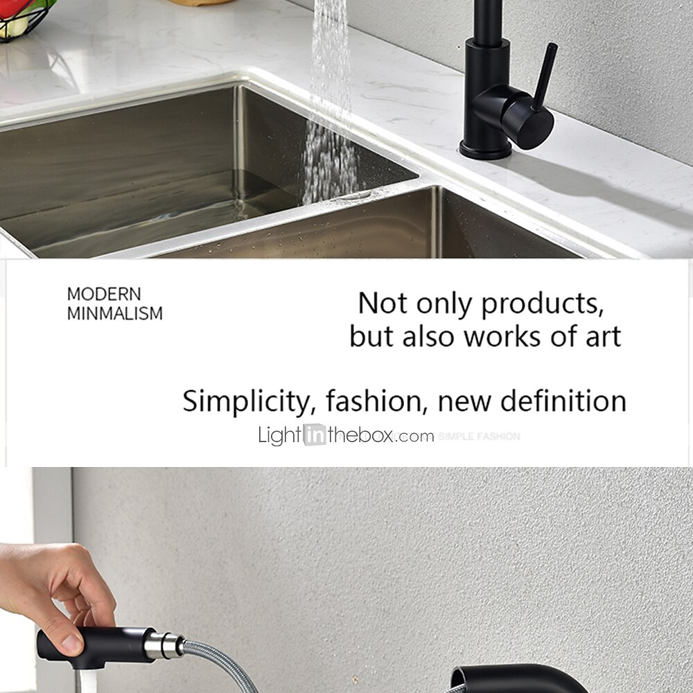 Kitchen Sink Faucet Black Single Handle One Hole Electroplated Pull-out / Pull-down Centerset Contemporary Kitchen Taps with Stream and Shower Modes 2025 - CAD $159.99 –P3