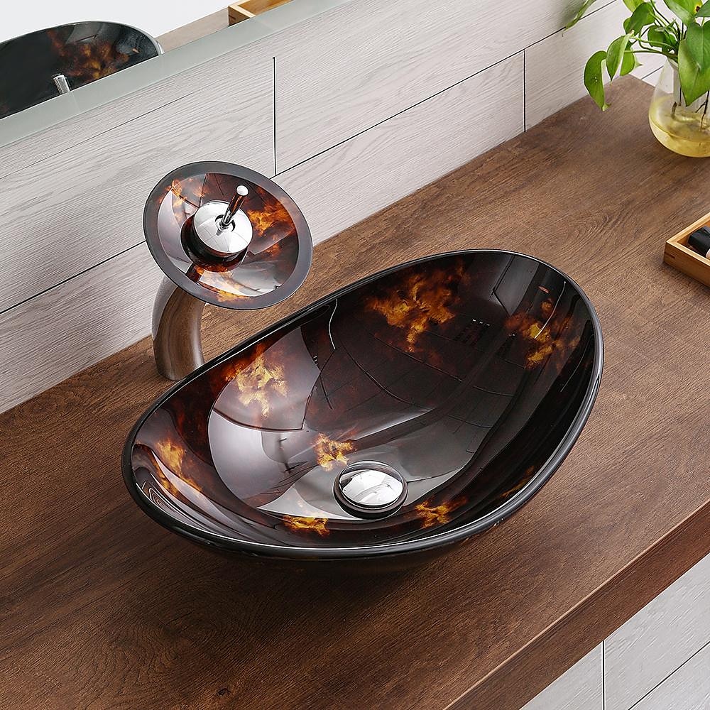 Bathroom Vessel Sink with Faucet Mounting Ring and Pop Up Drain Round Bowl BasinBrown 2025 - CAD $398.99 –P7