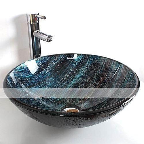 Contemporary Bathroom Sink SetTempered Glass Round SinkChrome Zinc Alloy Mounting RingBrass Bathroom Faucet 2025 - CAD $318.99 –P2