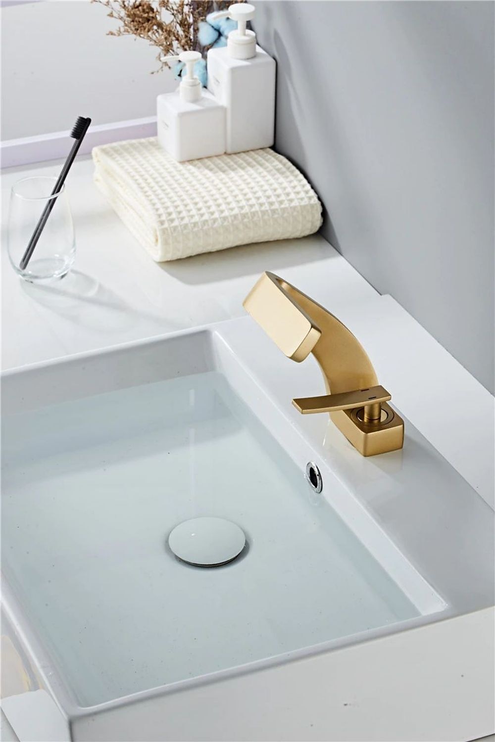 Bathroom Sink Faucet Single Handle One Hole Waterfall Mixer Basin Taps Brass, 7-shaped Bend Vessel Tap Chrome Brushed Nickel Black Gold 2025 - CAD $151.99 –P10