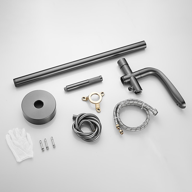 Bathtub Faucet Floor Mount Freestanding Tub Filler Brass High Flow Shower Faucets with Handheld Shower Mixer Taps Swivel Spout(Gun Grey/Brushed Golden) 2025 - CAD $398.99 –P12
