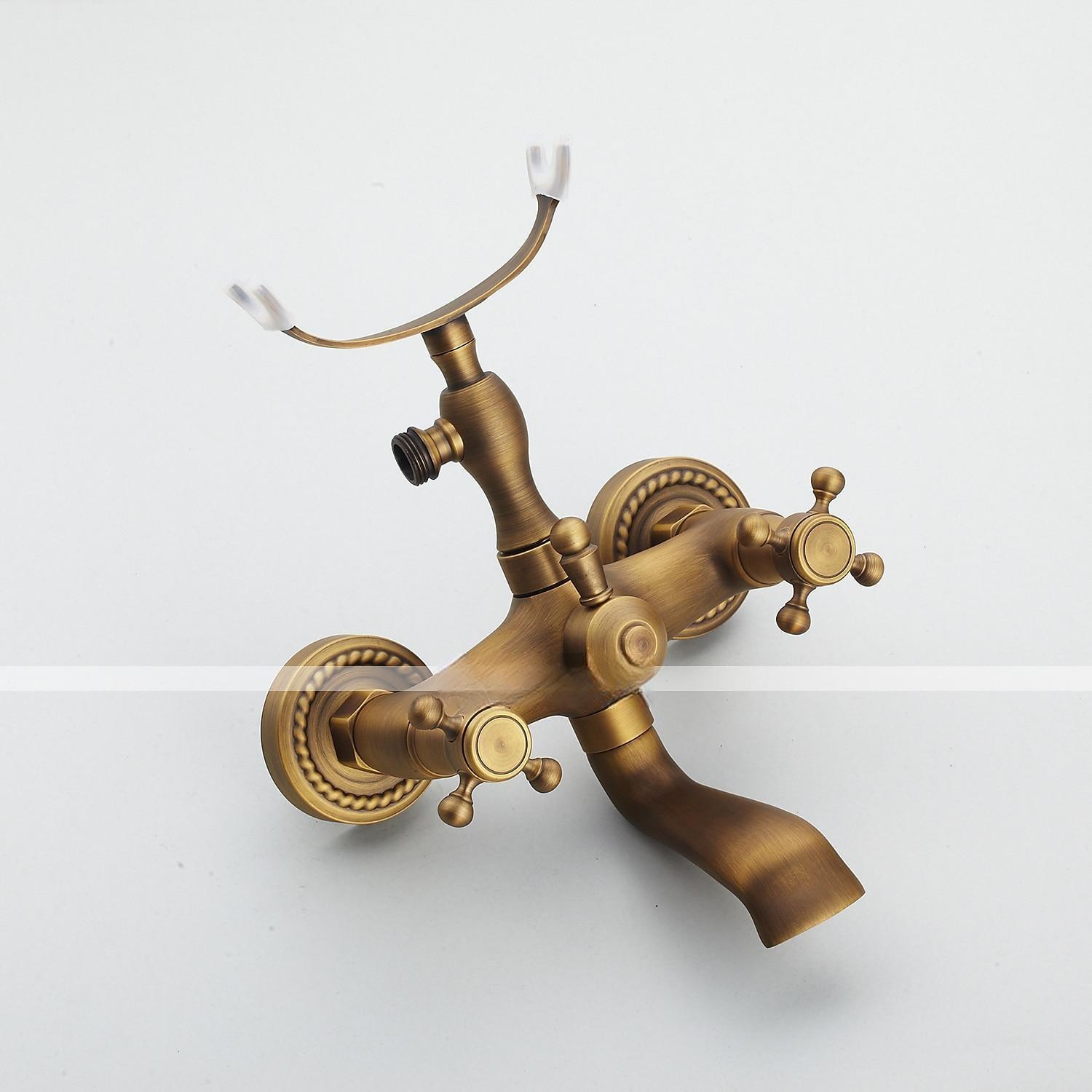 Shower Faucet Set Brass with Bathtub Spout Shower System 2 Knob Handle Telephone Style Heldhand Showerhand 1.5m Hose Wall Mounted Tap 2025 - CAD $159.99 –P1