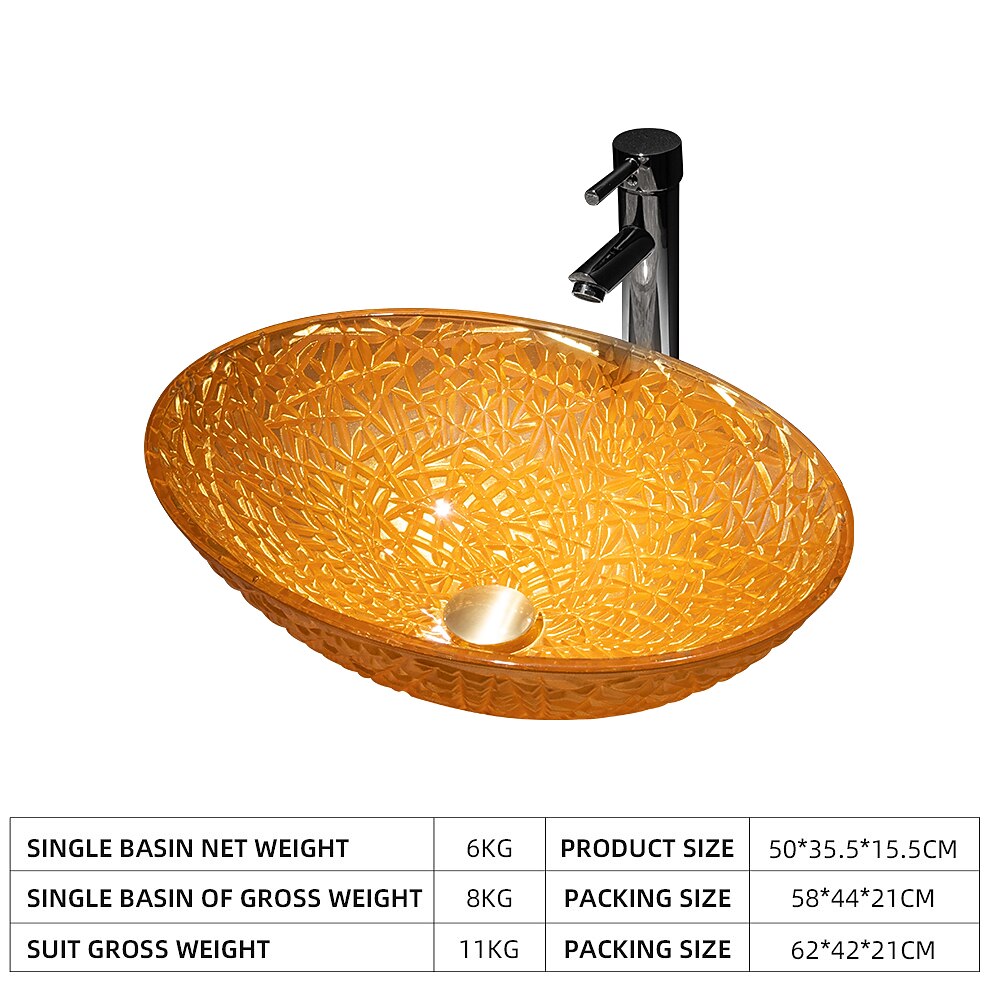 Modern Luxury Art Orange Oval Die Cast Glass Wash Basin With Faucet Basin Holder And Drain 2025 - CAD $398.99 –P15