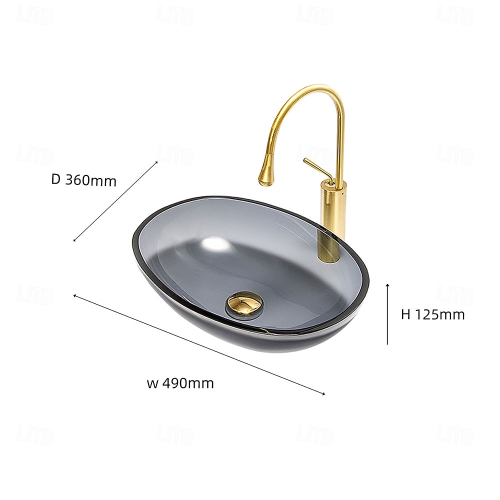 Bathroom Vessel Sink Tempered Glass Wash Basin Bowl Above Counter Art Vessel Sink with Water Drop Faucets and Pop-Up Drain 2025 - CAD $295.99 –P5