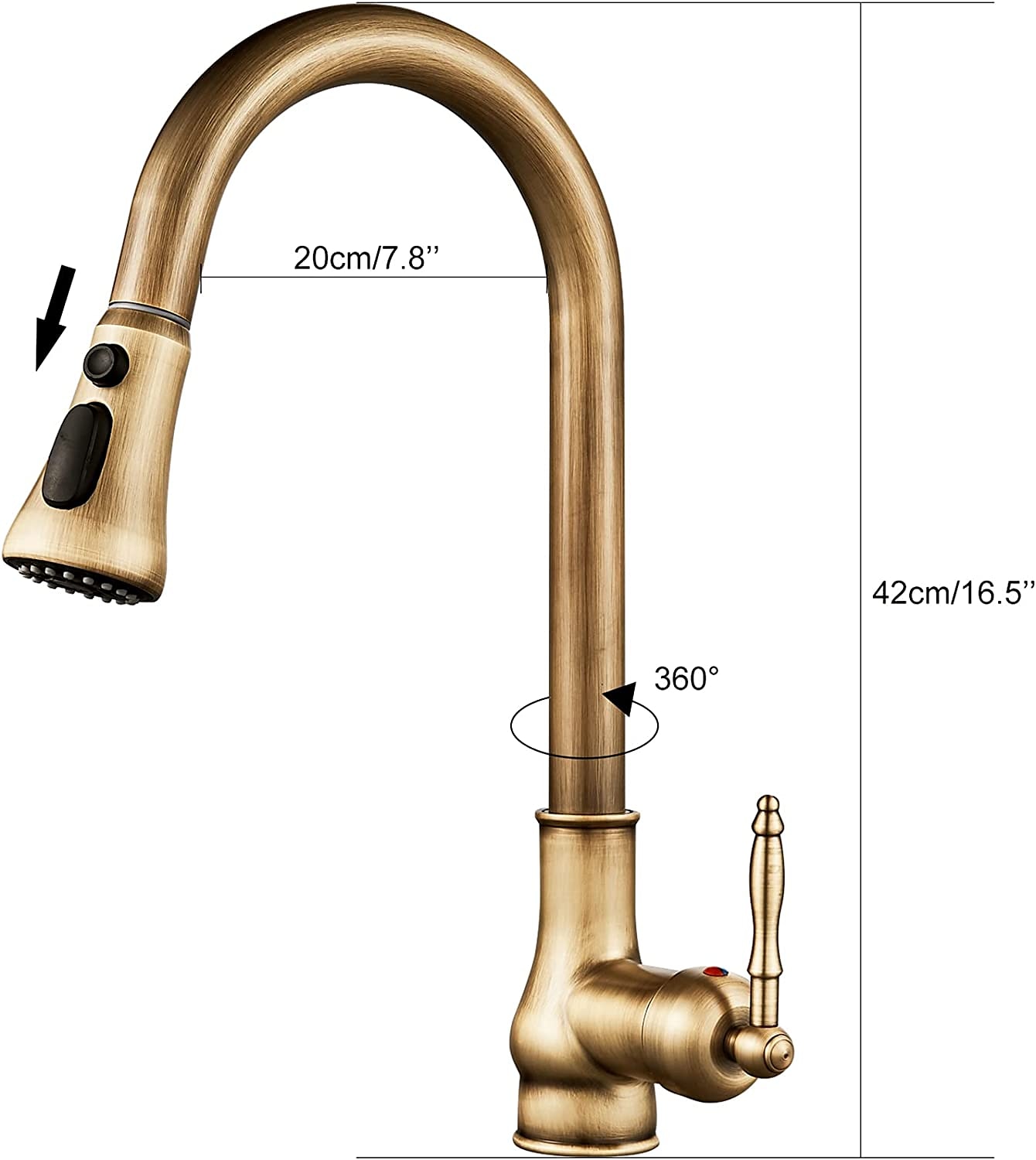 Kitchen Faucet with SprayerAntique Brass Pull-out 3-Function Outlet Mode Single Handle One Hole Sink Kitchen Taps with Soap Dispenser or Drain 2025 - CAD $175.99 –P2