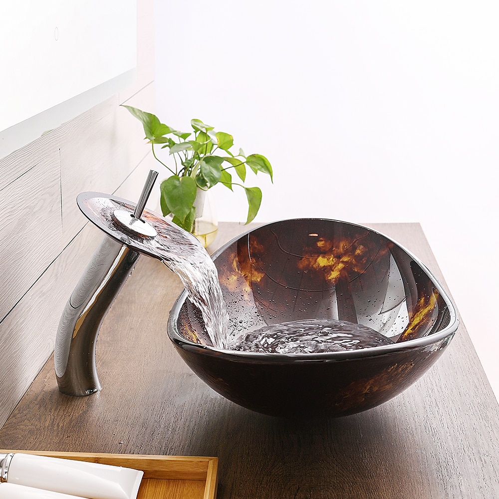 Bathroom Vessel Sink with Faucet Mounting Ring and Pop Up Drain Round Bowl BasinBrown 2025 - CAD $398.99 –P5
