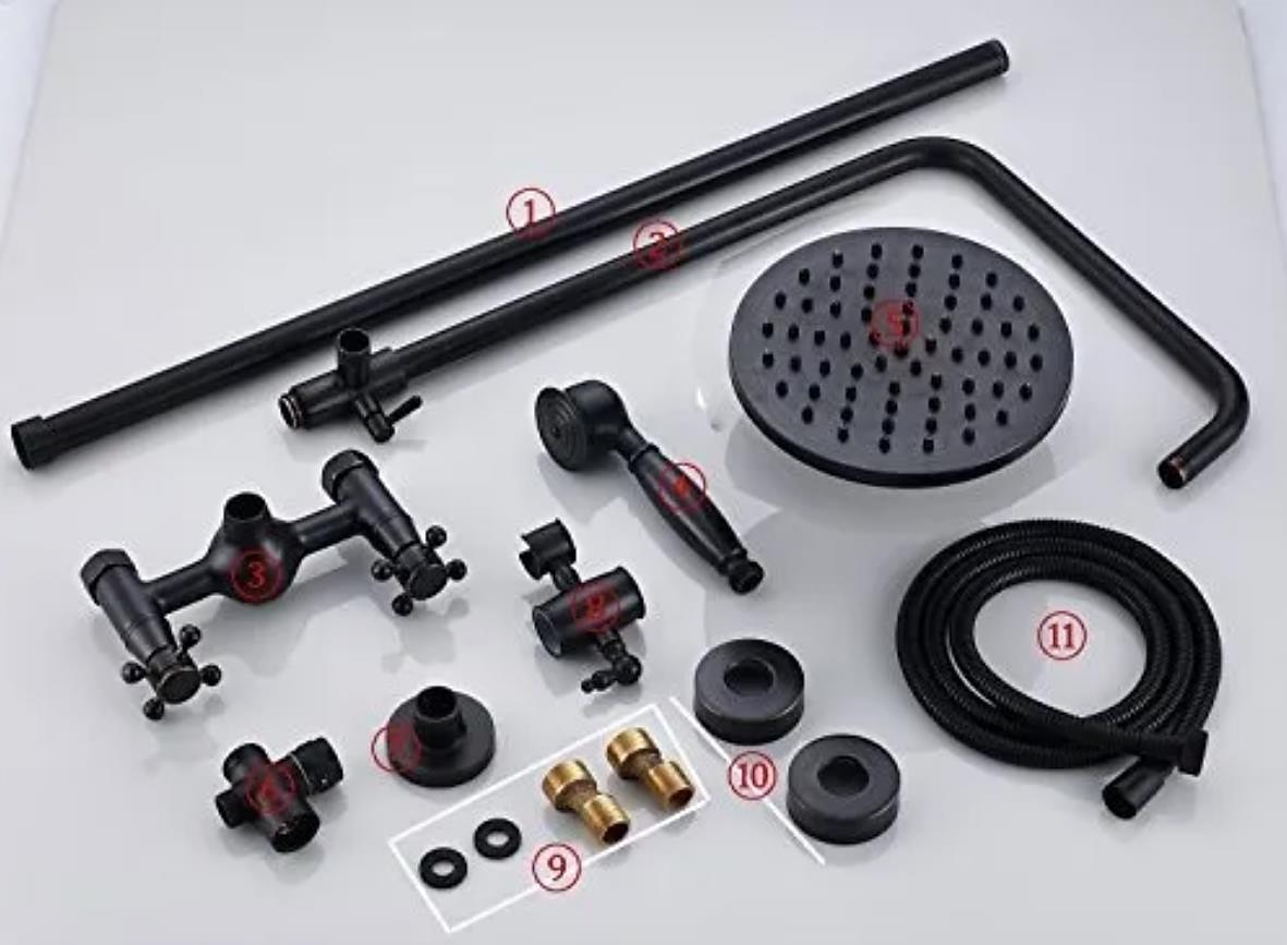 Shower FaucetCopper Shower System Set Rainfall Antique Oil-rubbed Bronze Two Handles Three Holes Bath Shower Mixer Taps with Hot and Cold Switch and Ceramic Valve 2025 - CAD $279.99 –P5