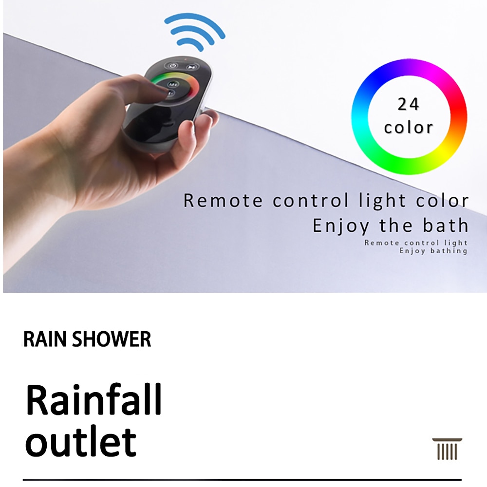 Shower Faucet500*360 Matte Black Bathroom Faucet Rain Shower Complete with Multi-color LED Stainless Steel Shower Head Ceiling Mounted Ti-PVD Feature - Design / Rainfall Shower Head System 2025 - CAD $478.99 –P2