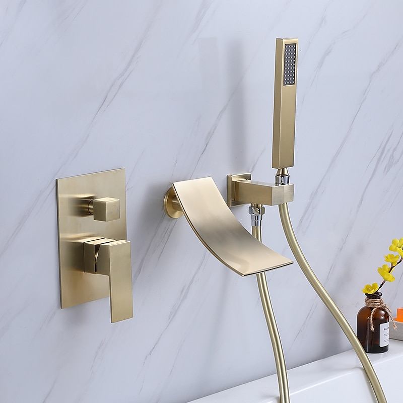 Wall Mounted Bathtub Faucet with Hand Shower Modern Wall Installation with Ceramic Valve Bathtub Filling Shower Mixer Faucets Single Handle Cascading Faucet 2025 - CAD $398.99 –P2