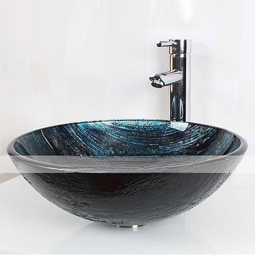 Contemporary Bathroom Sink SetTempered Glass Round SinkChrome Zinc Alloy Mounting RingBrass Bathroom Faucet 2025 - CAD $318.99 –P3
