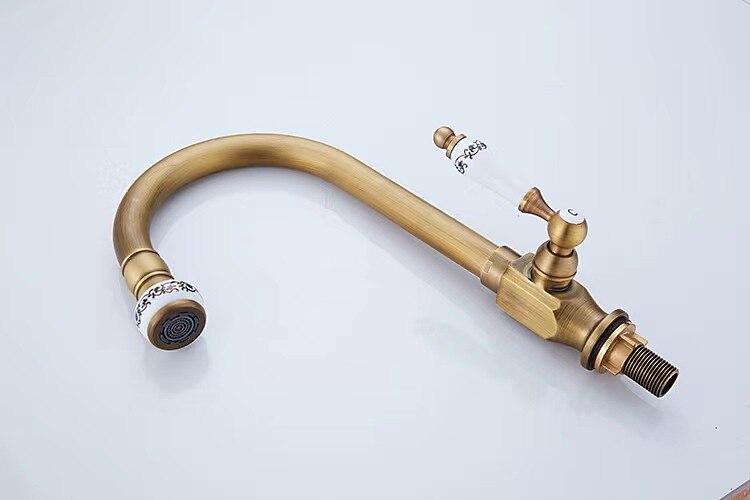 Kitchen Sink Faucet Retro Brass 360 ° Swivel Single Handle Cold Taps One Hole Lever Ceramic Valve Tap Antique Vintage Bronze 2025 - CAD $79.99 –P5