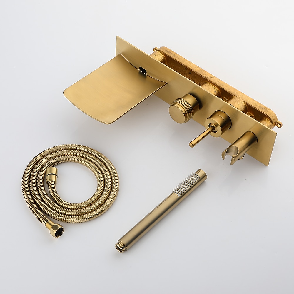 Bathtub FaucetBrass Brushed Gold/Black Wall Installation Waterfall Included Handshower of Spray Type Bath Shower Mixer Taps with Hot and Cold Water 2025 - CAD $279.99 –P5