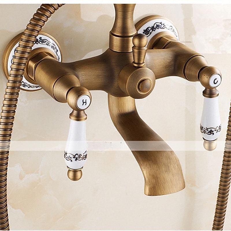 Shower Faucet Set - Rainfall Shower Vintage Style Antique Brass Mount Outside Ceramic Valve Bath Shower Mixer Taps 2025 - CAD $199.99 –P2