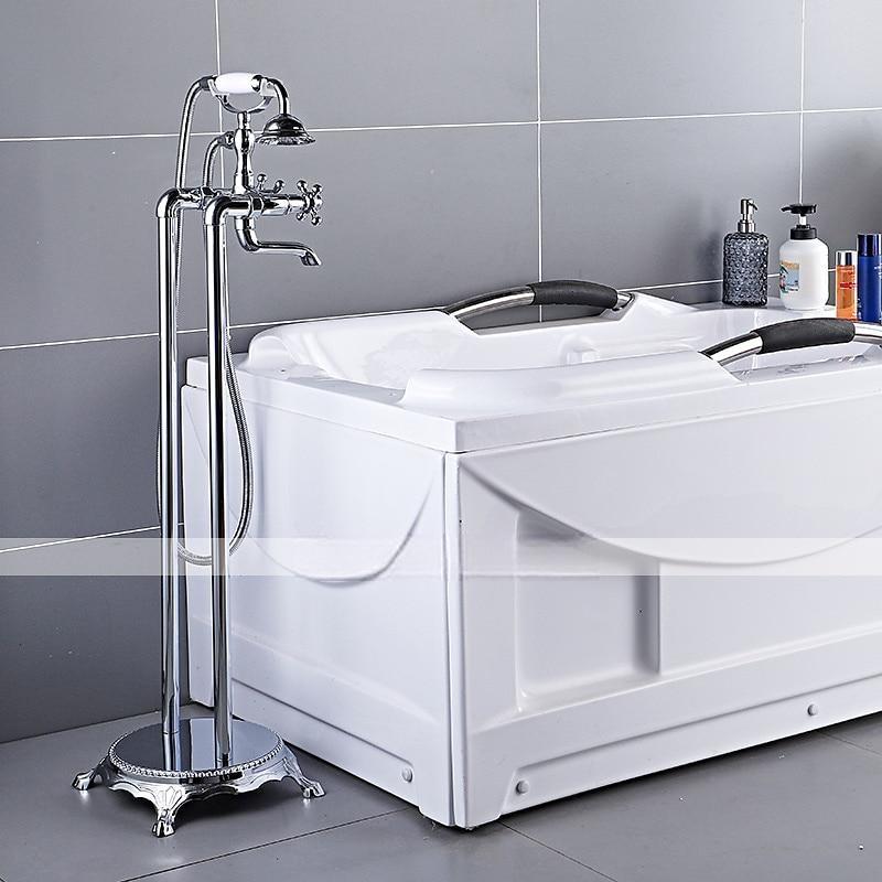 Bathtub Faucet Floor Mounted Brass Retro Style Telephone Shape Brass Electroplated Finish Two Handles Two Holes Shower Faucet with Handshower and Drain 2025 - CAD $446.99 –P11