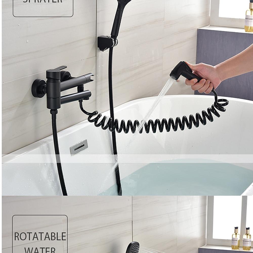 Bathtub Faucet Wall Mounted Black 3 Spout Bathroom Faucet Bath Roman Tub Filler Mixer Tap Brass with 2 Sprayer Bidet Sprayer 2025 - CAD $135.99 –P16