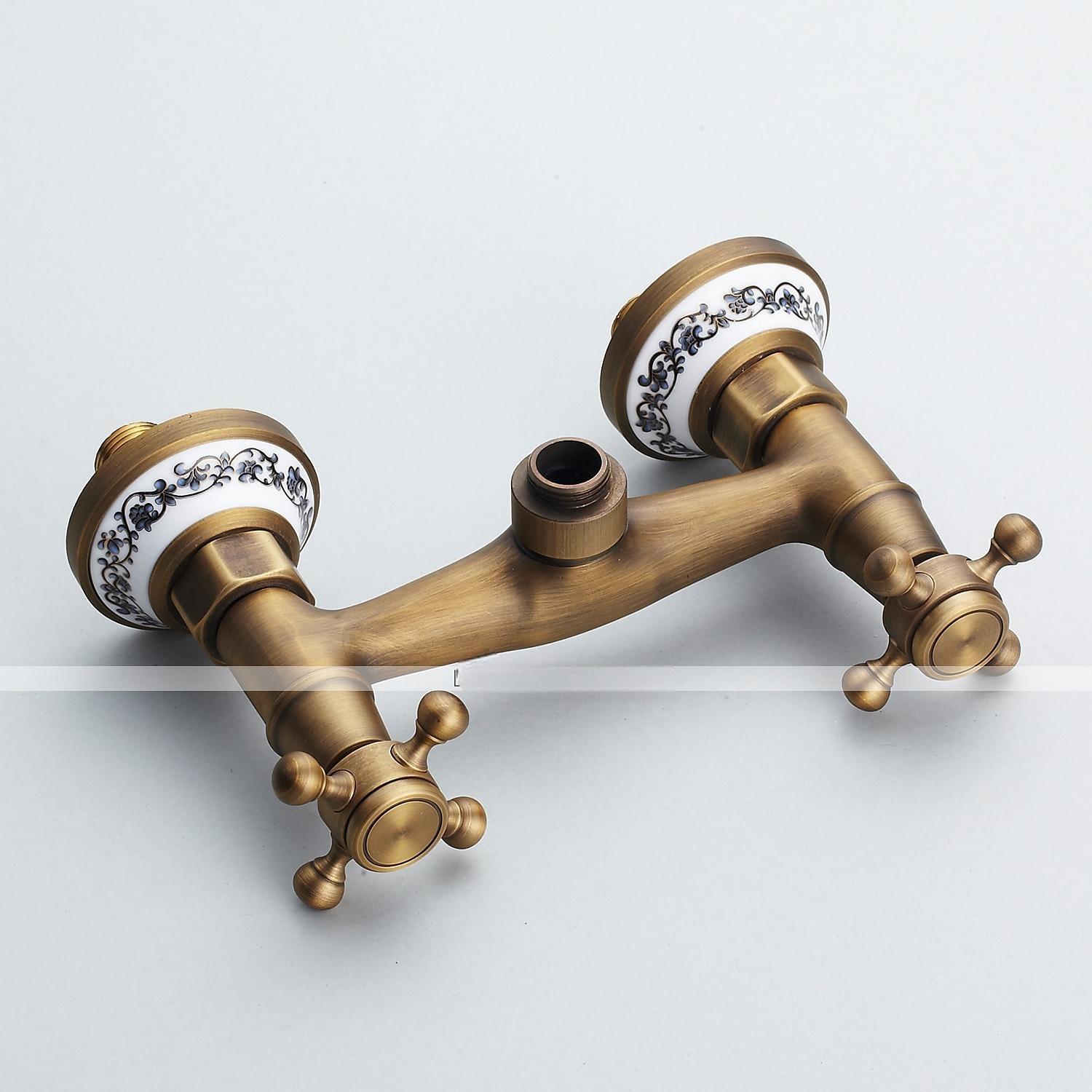 Shower Faucet Set - Handshower Included pullout Vintage Style / Country Antique Brass Mount Outside Ceramic Valve Bath Shower Mixer Taps / Two Handles One Hole 2025 - CAD $151.99 –P2