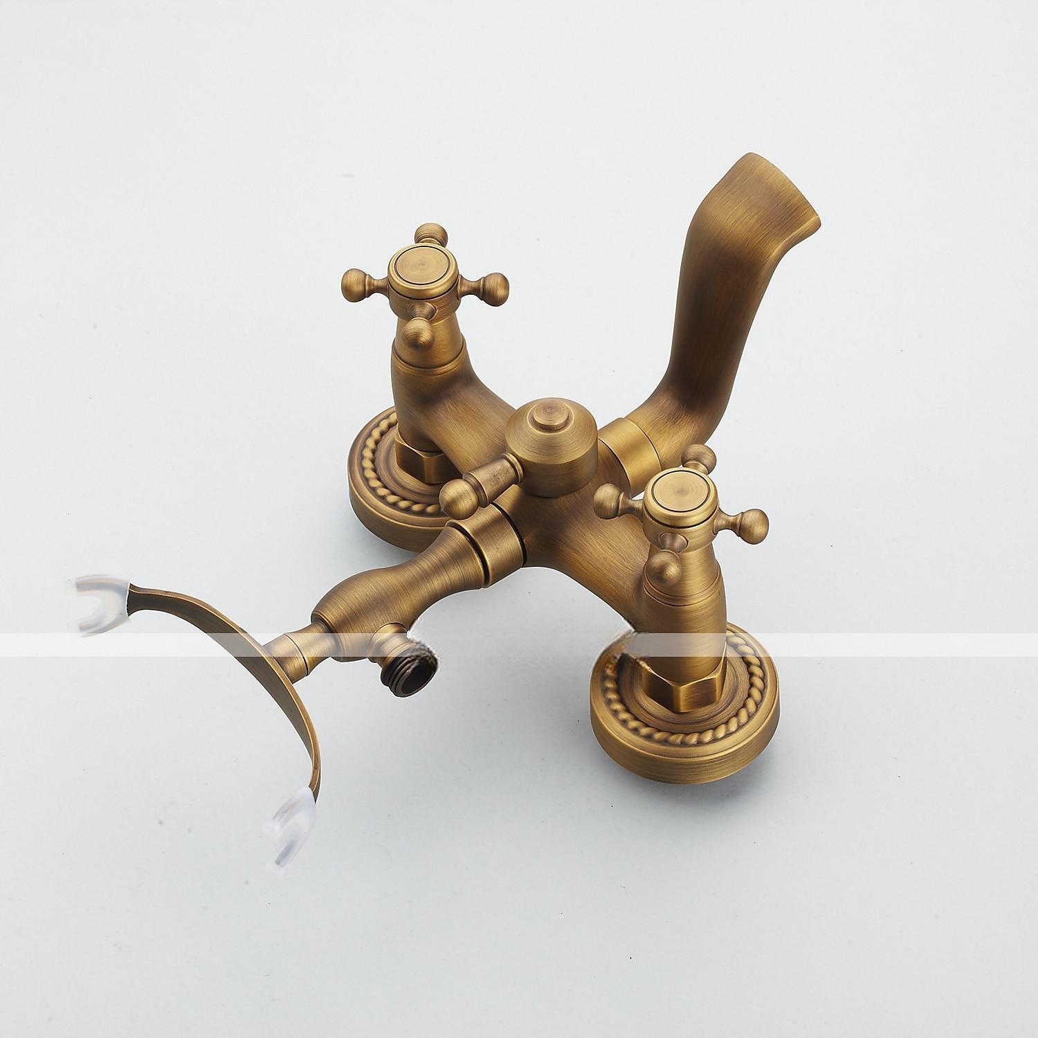 Shower Faucet Set Brass with Bathtub Spout Shower System 2 Knob Handle Telephone Style Heldhand Showerhand 1.5m Hose Wall Mounted Tap 2025 - CAD $159.99 –P2