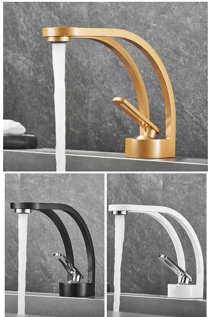 Basin Sink Mixer Taps, Deck Mounted Bathroom Sink Faucet, Brass Sinlge Handle with Hot and Cold Hose, One Hole Vessel Water Tap Chrome Black White Grey 2025 - CAD $143.99 –P1