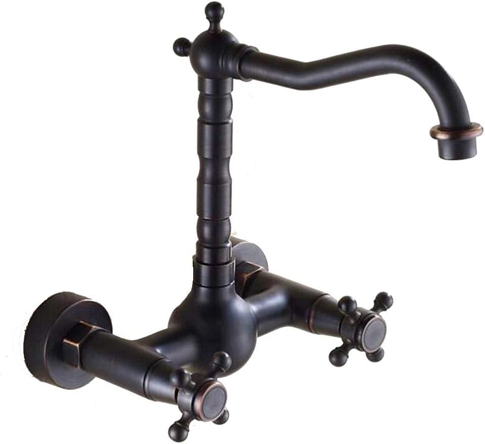 Retro Style Utility Sink Black Laundry Faucet Wall Mount High Arc Two Handles Two Holes Wash Basin Tap with Hot and Cold Water Hoses Laundry Tub Pot Filler Commercial Faucet 2025 - CAD $95.99 –P7