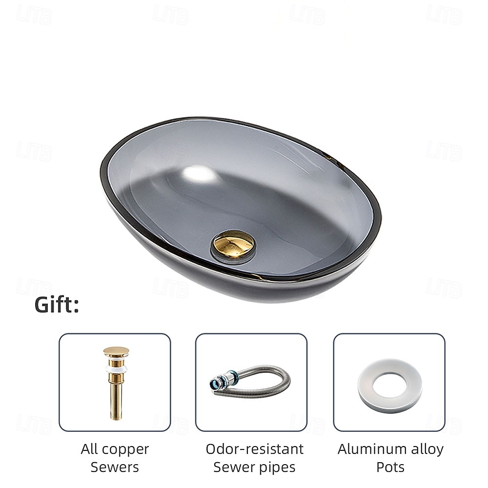 Bathroom Vessel Sink Tempered Glass Wash Basin Bowl Above Counter Art Vessel Sink with Water Drop Faucets and Pop-Up Drain 2025 - CAD $295.99 –P9