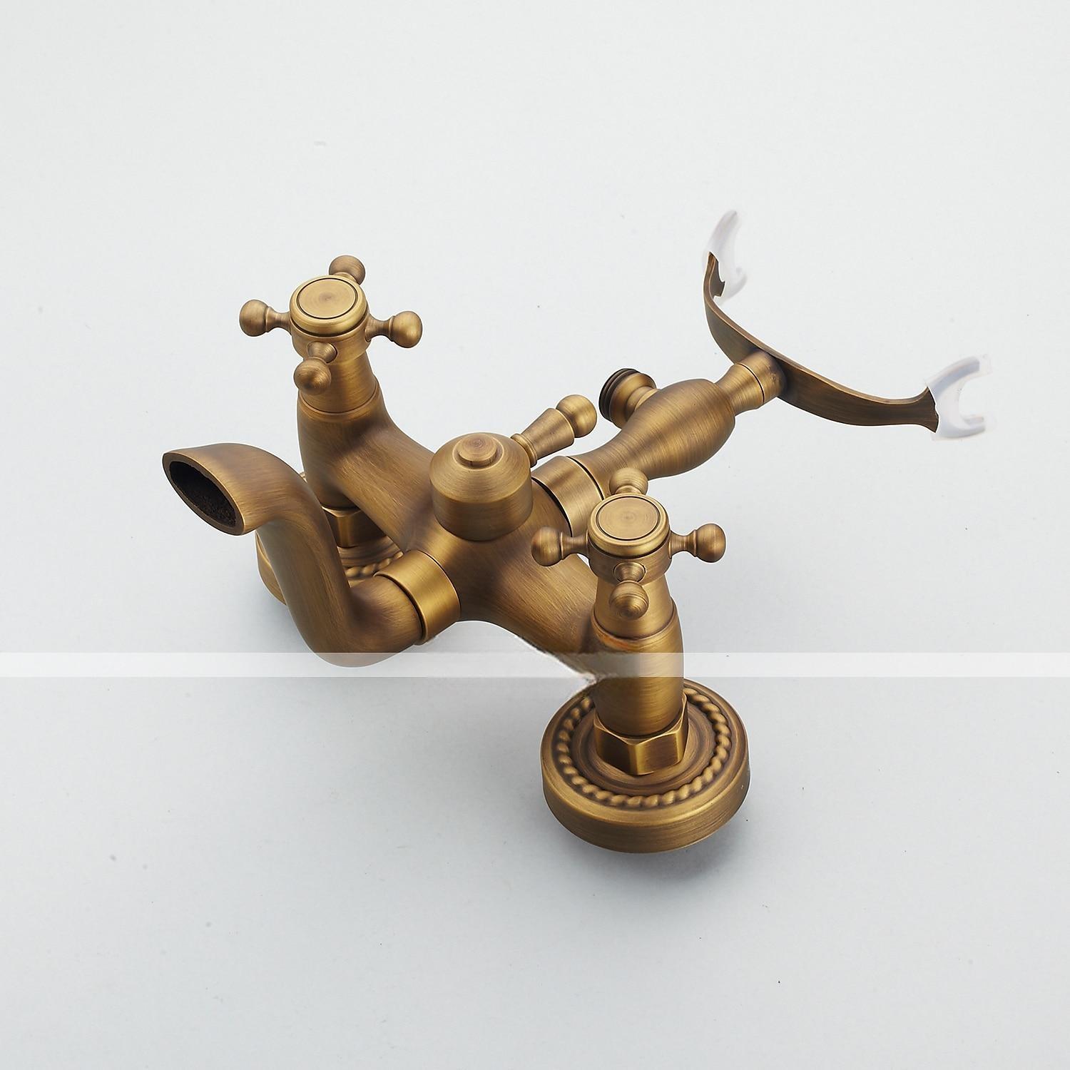 Shower Faucet Set Brass with Bathtub Spout Shower System 2 Knob Handle Telephone Style Heldhand Showerhand 1.5m Hose Wall Mounted Tap 2025 - CAD $159.99 –P3