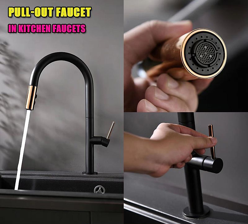 Kitchen Sink Mixer Faucet with Pull Out Sprayer Contemporary 360 Rotatable Pull Down Single Handle One Hole High Arc Antique Kitchen Taps Adjustable Cold and Hot Water Hose 2025 - CAD $127.99 –P2